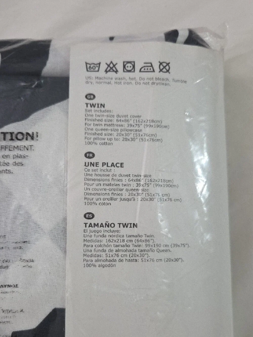 IKEA LÄCKERT Twin Duvet Cover in Black and White Check & Graphic